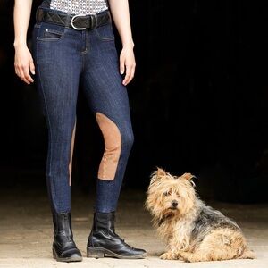 Kerrits Denim Breeches Women’s XS Blue Knee Patch Equestrian Stretch LNC